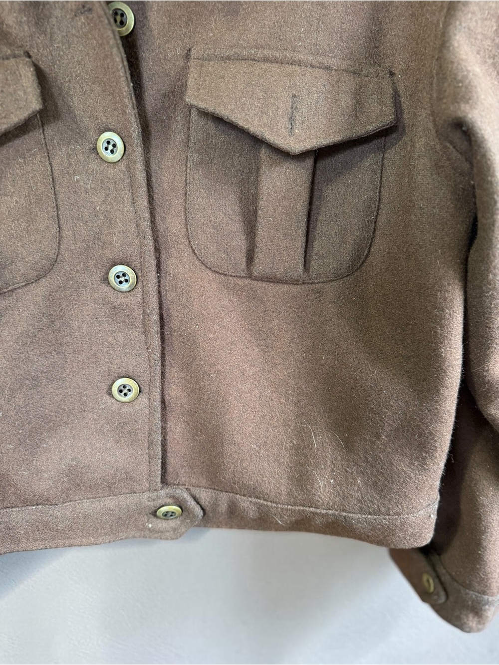 Erika & Co Vintage Brown Wool Cropped Jacket Womens Utility Shacket Pocket Large - Picture 4 of 8